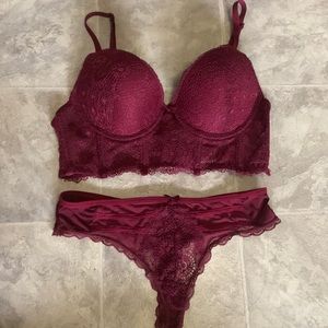 NWOT Maroon Bra and Thong Set